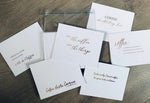 Six white notecards with inspiring coffee-themed sayings in brown coloring. Coffee and Conquer Collection by Stationare. 