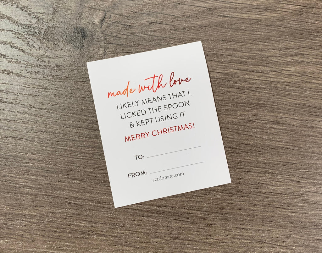 made with love likely means i licked the spoon sticker gift tag by stationare