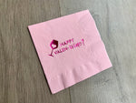 Pink Happy Valen-wine cocktail napkin by Stationare on wood background