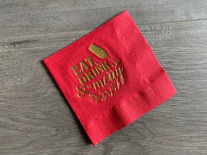Eat, Drink & Be Merry — Christmas Cocktail Napkin