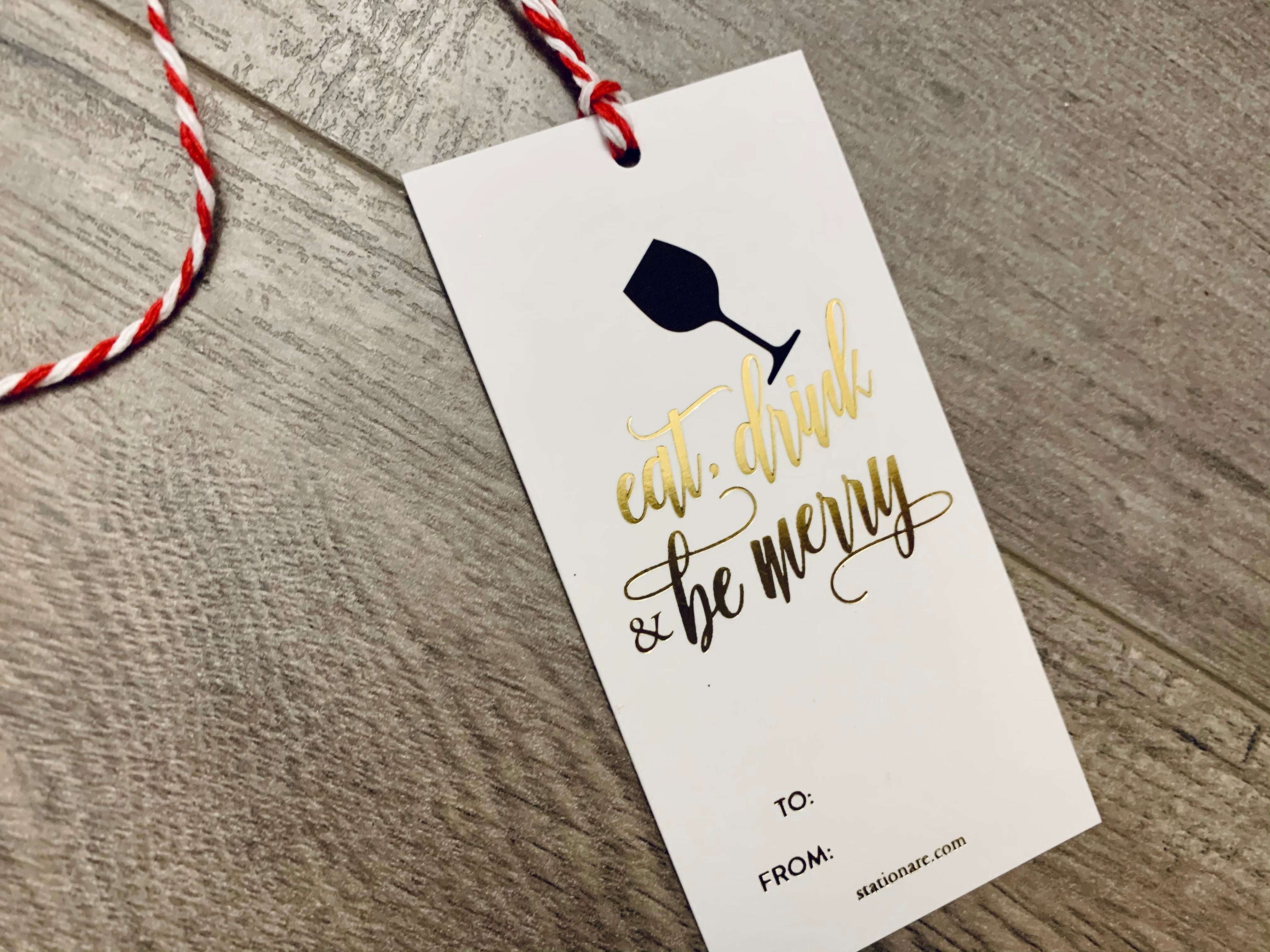eat drink and be merry foil hanging gift tag by stationare