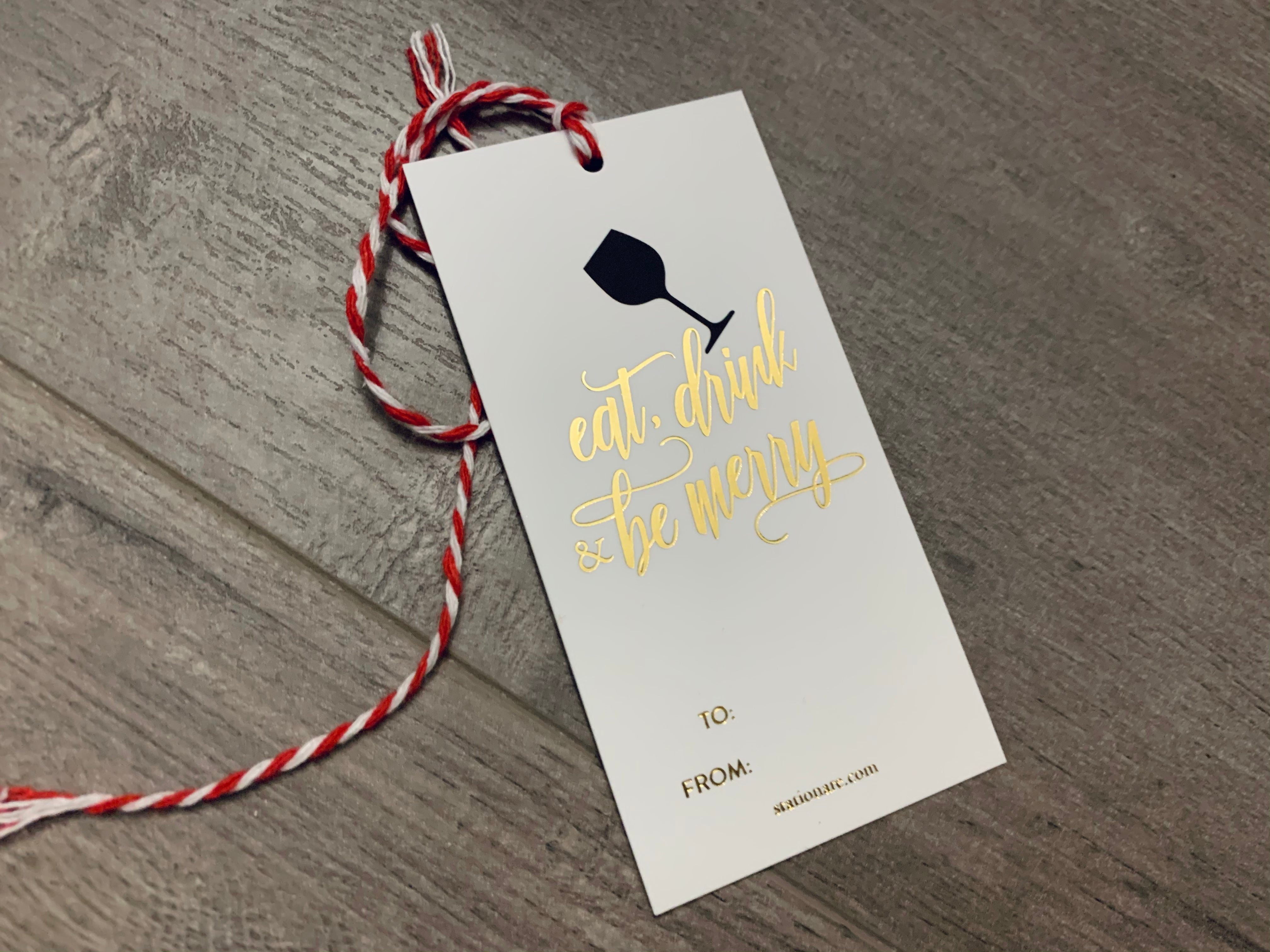 image of eat drink and be merry hanging gift tag with foil by stationare